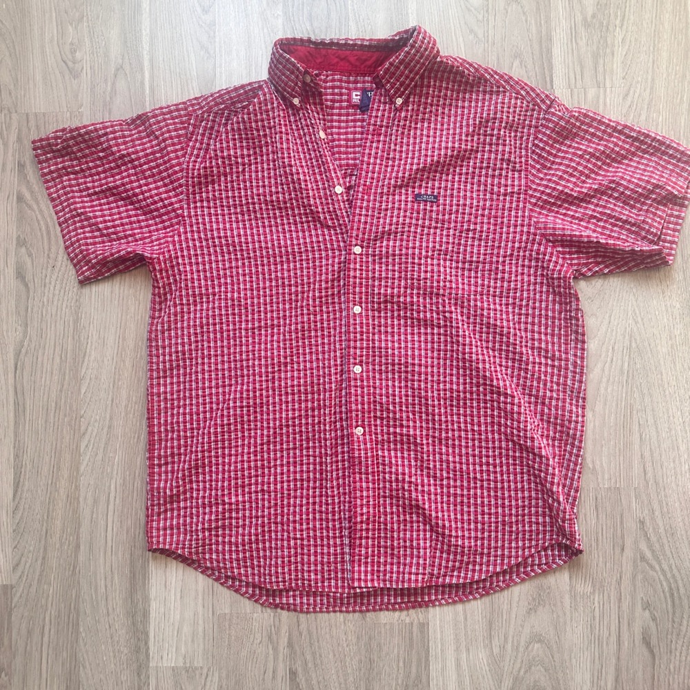 Chaps Ralph Lauren Mens Red Plaid Button Down Short Sleeve Shirt XL